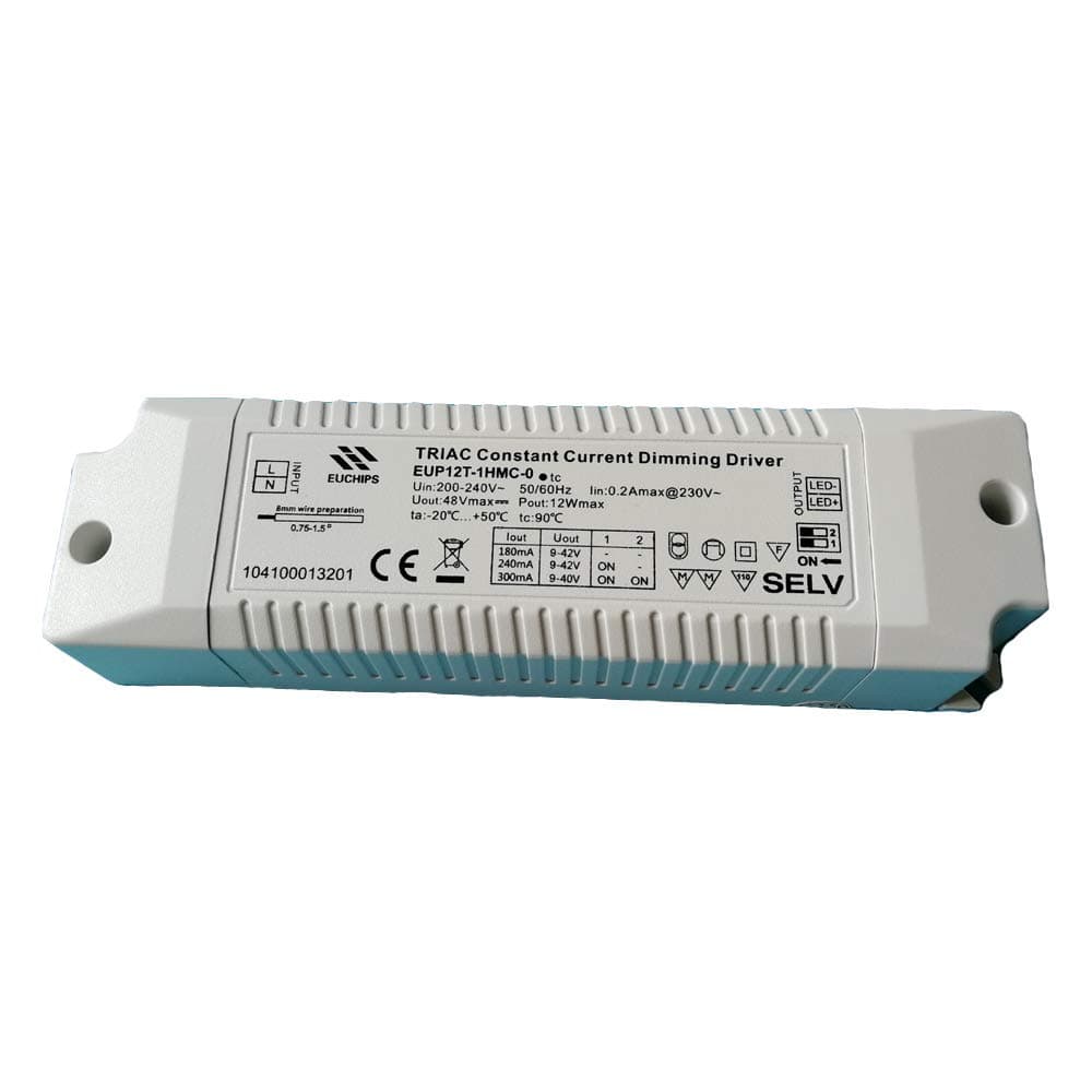 10-12Watt 40-240V Input 3-42V Output LED Strip Light Triac Dimming Driver Low Voltage LED Tape Light Power Supply, AC/DC Adapter Lighting Transformer EUP12T-1WMC-0