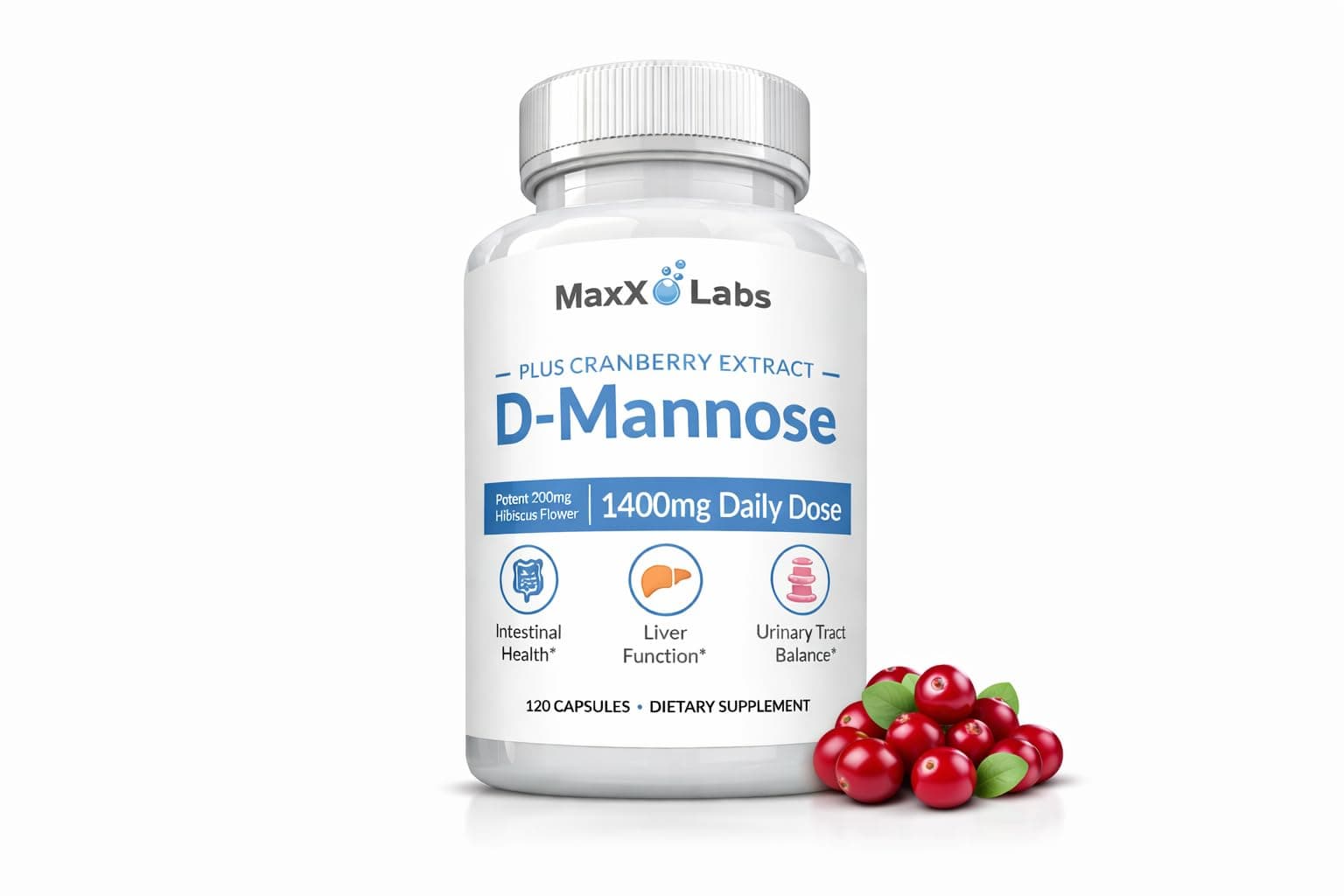 D Mannose Capsules - Fast Acting 1400 MG Extra Strength DMannose Capsule for Bladder Health with Potent Cranberry Extract & Hibiscus Flower Supports UTI Relief Supplement - 120 Ct