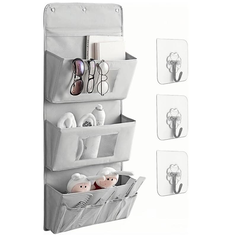 Azonee 3-Layer Wall Hanging Organizer with Pockets, Waterproof Canvas Storage Bag, Ideal for Kitchen, Bedroom, Bathroom, Door, Office, Oxford Cloth Wall-Mounted Organizer