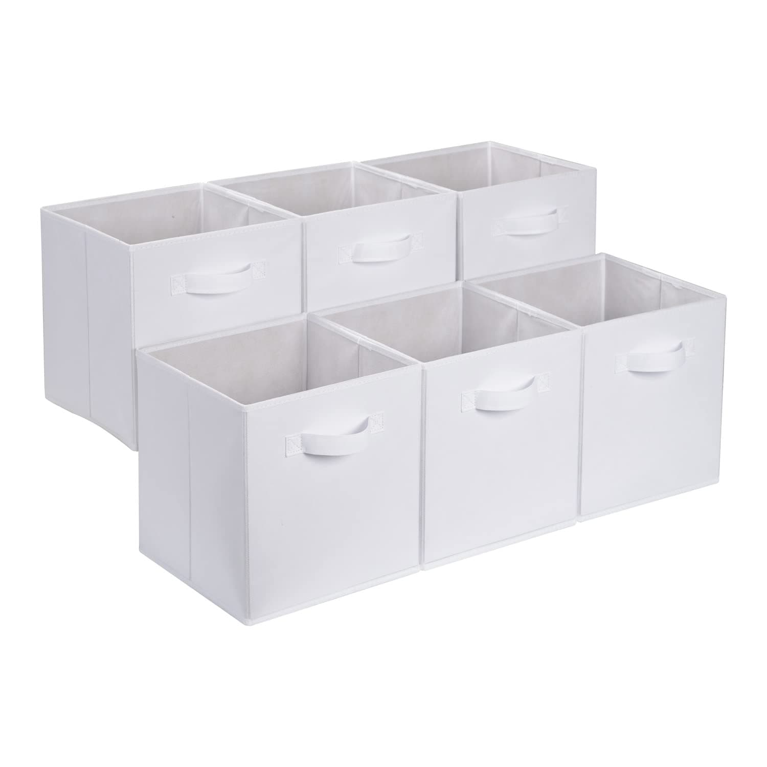- Amazon Basics Collapsible Fabric Storage Cubes Organizer with Handles, Sturdy Storage Bins, White, 10.5-x-10.5-x-11-inch, 6-Pack