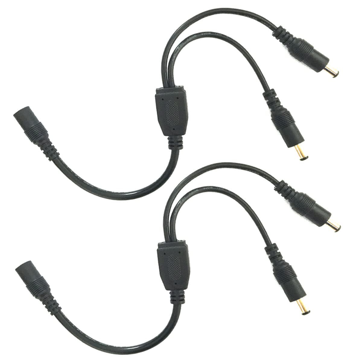 2pcs 22AWG 5.5mm x 2.1mm DC Splitter Cable 2 Way DC Power Splitter Adapter Cable 1 Female to 2 Male for CCTV Camera LED Strip and other Devices, 30cm Long