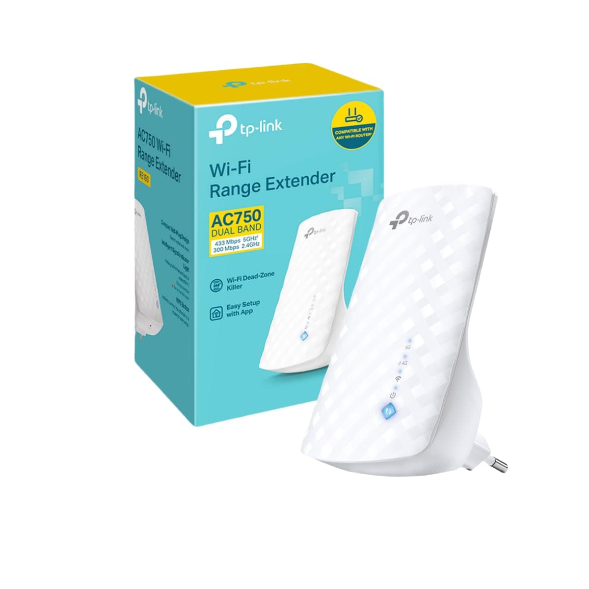 TP-Link AC750 WiFi Extender, Three Internal Antennas, Super High Speed Dual Band up to 750Mbps, Signal Display, Plug & Play, RJ45 Connector, White, for Optimal Wi-Fi Range