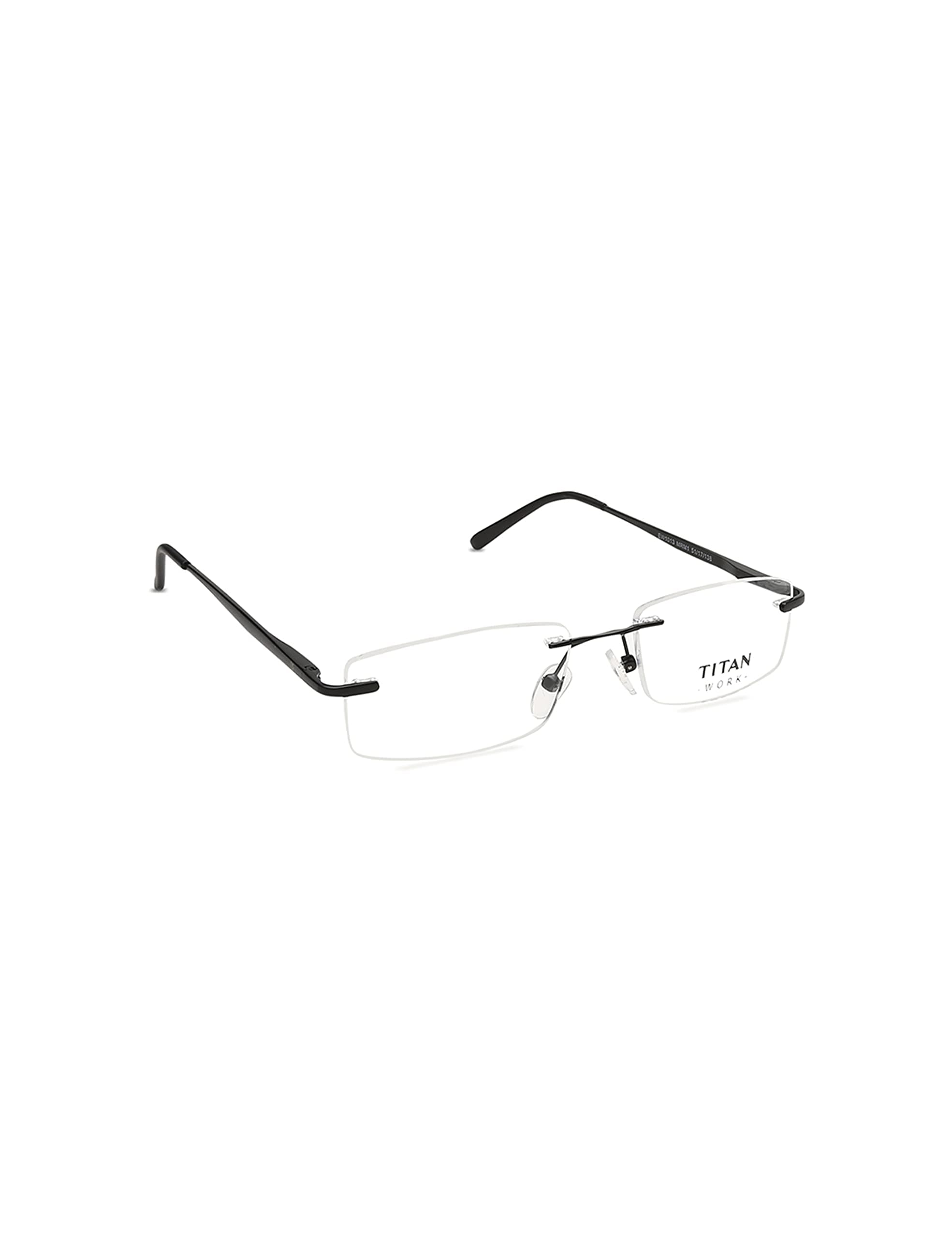 Titan Black Rectangle Rimless Eyeglasses For Men