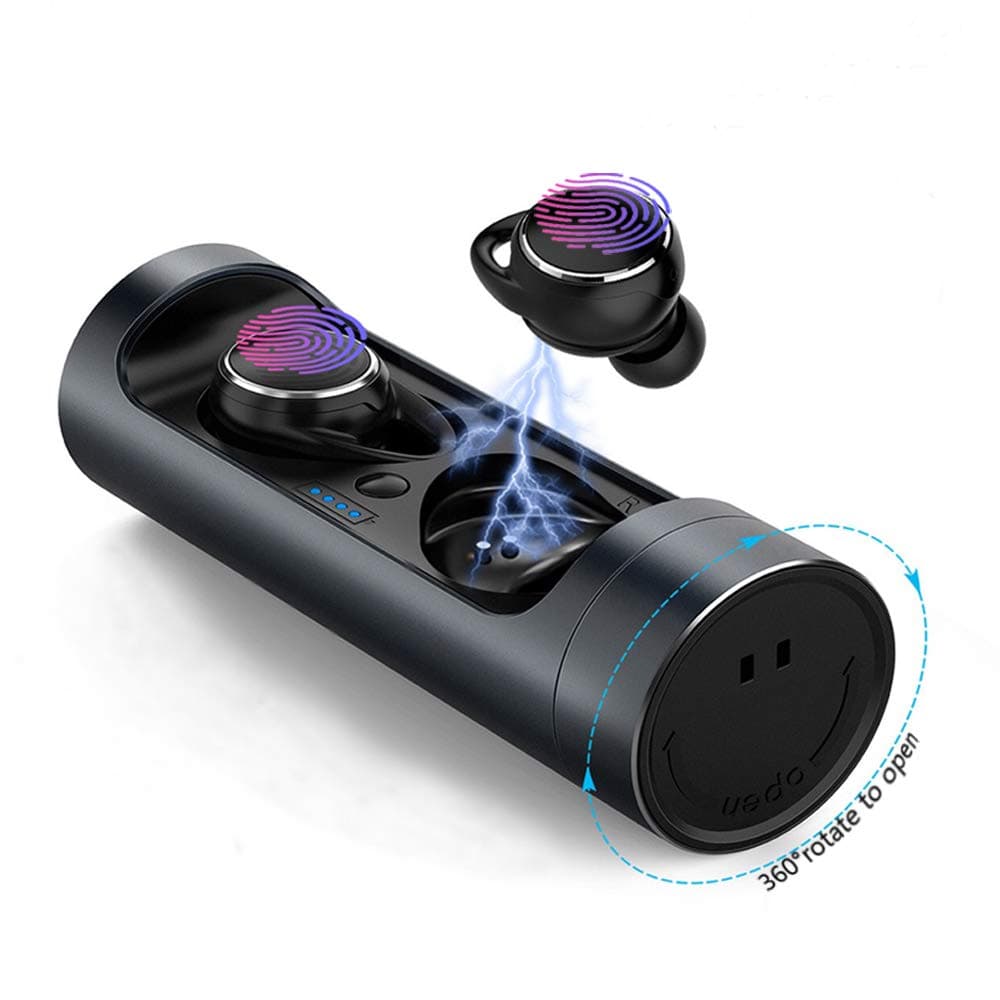 True Wireless Earbuds, CircleWin Bluetooth 5.0 Wireless Earbuds with Bass, Built-in Mic, Touch Control and Rotatable Charging Case, 21H Playing Time, Compatible with iPhone/Android(Black)