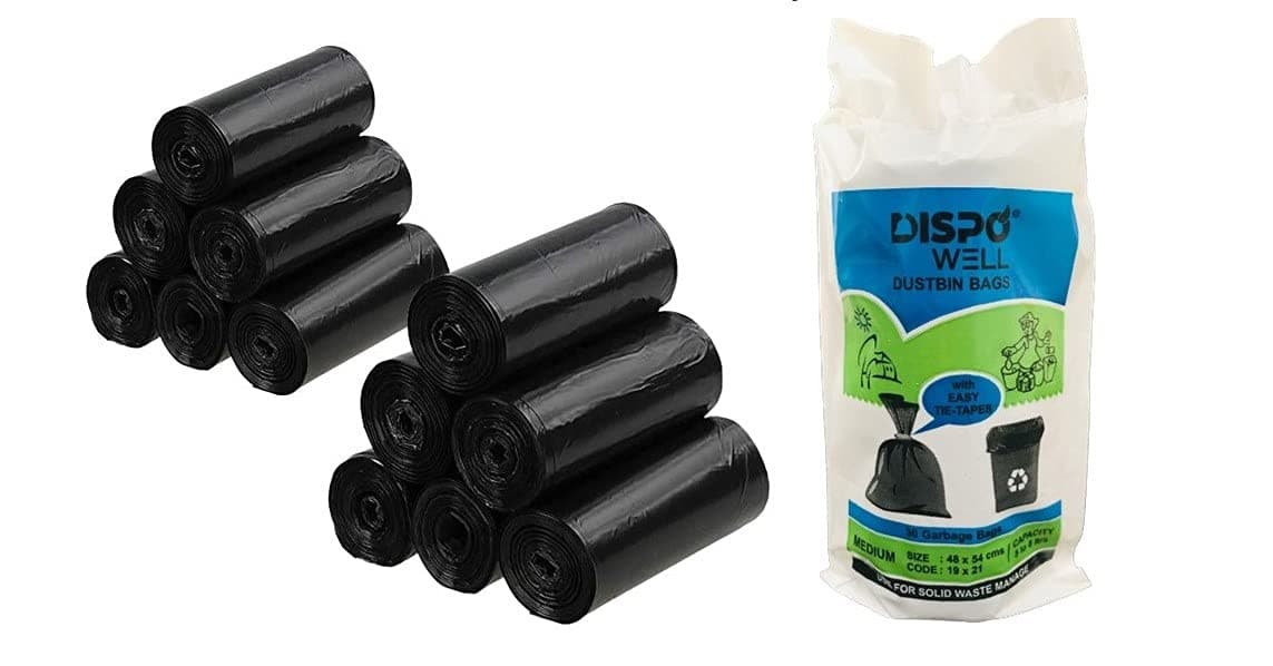 Dispowell Medium (19 X 21 Inch) Garbage bag, Pack Of 12 | Black | 360 Bags