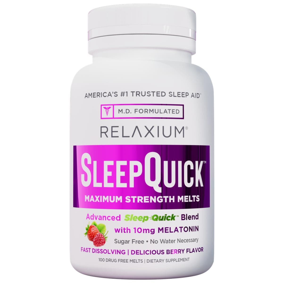 Sleep Quick Maximum Strength Melts, Fast Acting Sleep Aid with 10 mg Melatonin, Drug Free Dietary Supplement, Vegan, Gluten Free, Made in USA, 100 Servings, Berry Flavor