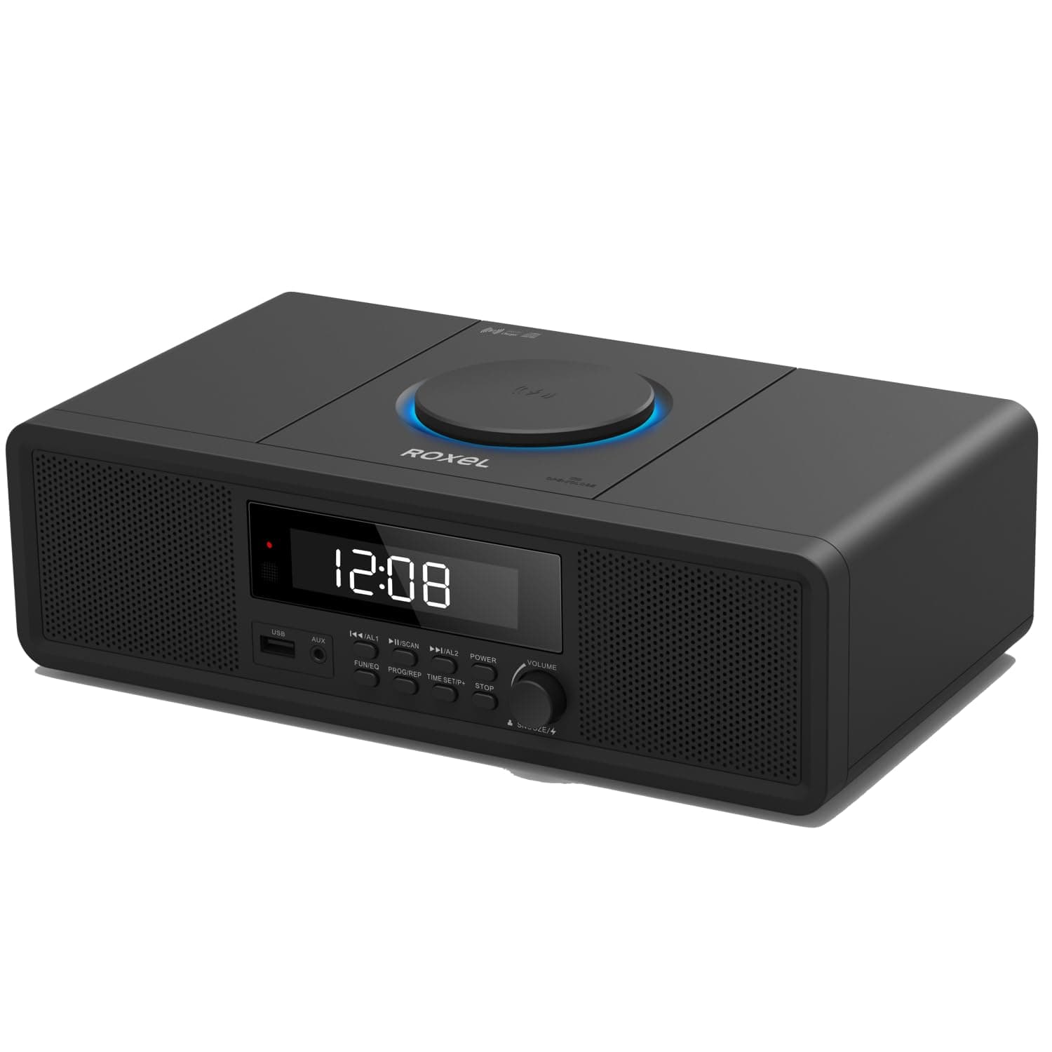 Roxel RCD-330BT All-in-One Compact Mini System with CD Player, USB Playback, FM Radio, BT Streaming, Headphone Jack and Wireless Phone Charging