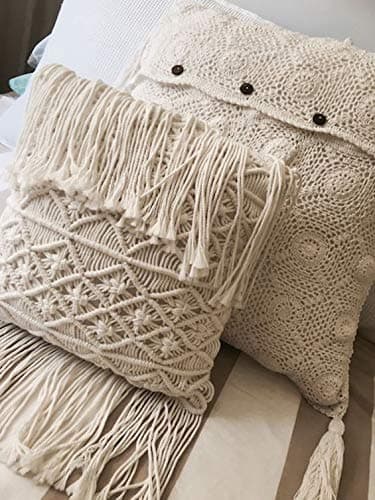 Decorative Pillows Macrame Boho Throw Pillows Tassel Handmade Knit Pillowcases Floor Cushion 15.7"x 15.7"