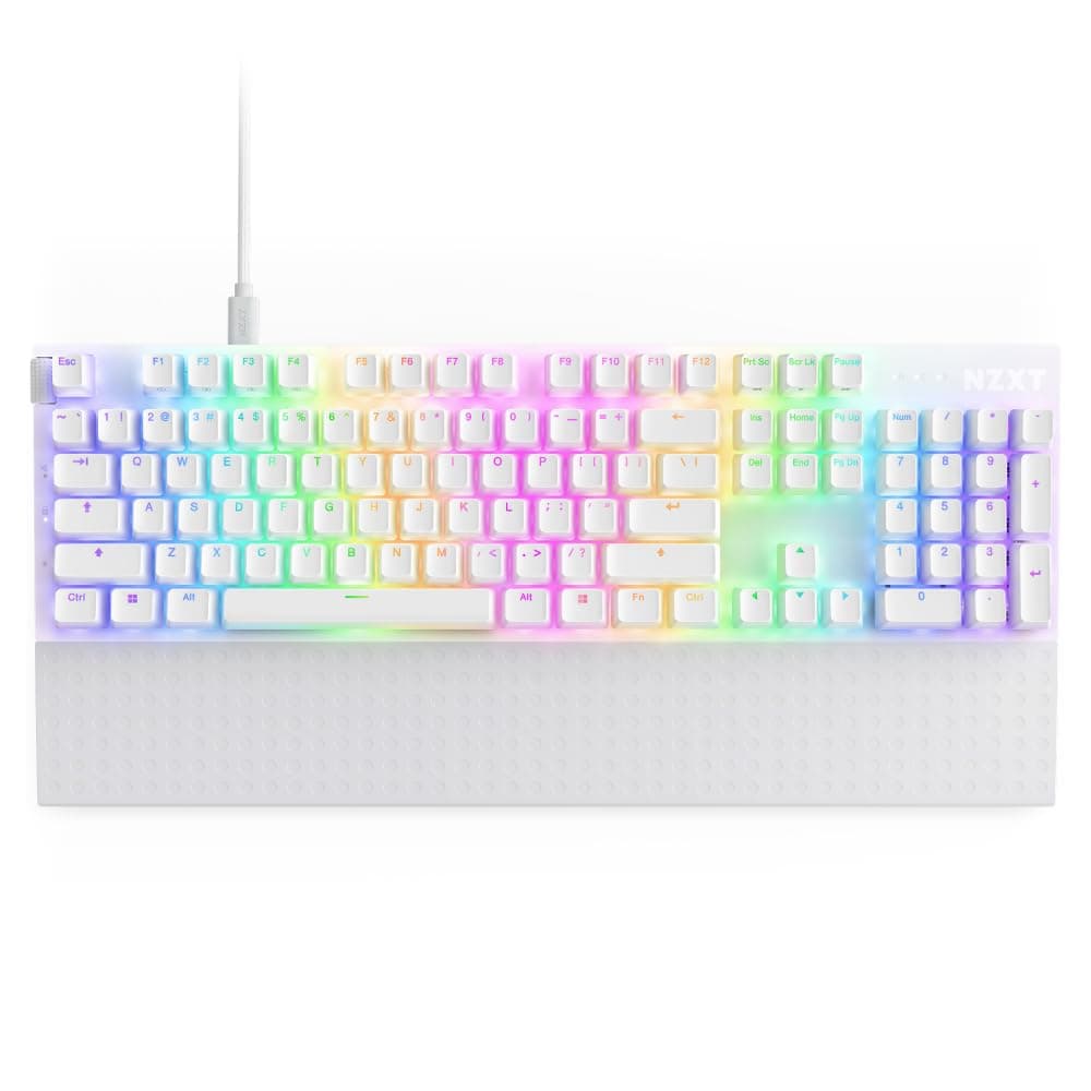 NZXT Function 2-2024 Full-Size Optical Gaming Keyboard | Illuminated RGB | 8K Polling Rate | Linear Optical Switches | Adjustable Actuation | Hot Swappable | Wrist Rest | White USA (QWERTY)