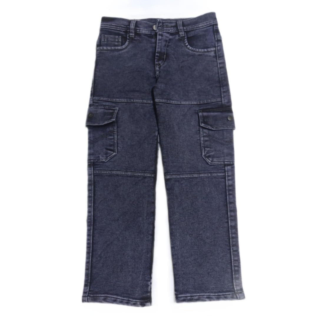 Sky Heights Boys Solid Cargo Denim Jeans