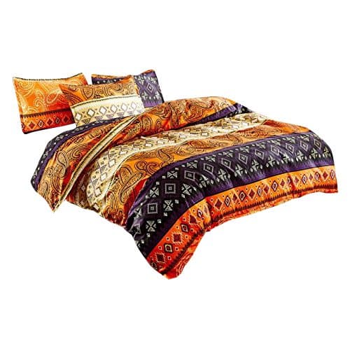 Bedding sets 3-pieces Microfiber Duvet Cover Sets, White Orange Black Lavender Paisley Boho Bohemian Style Prints Floral Patterns Design,Without Comforter (Full/Queen, (1Duvet Cover+2Pillowcases)#06)