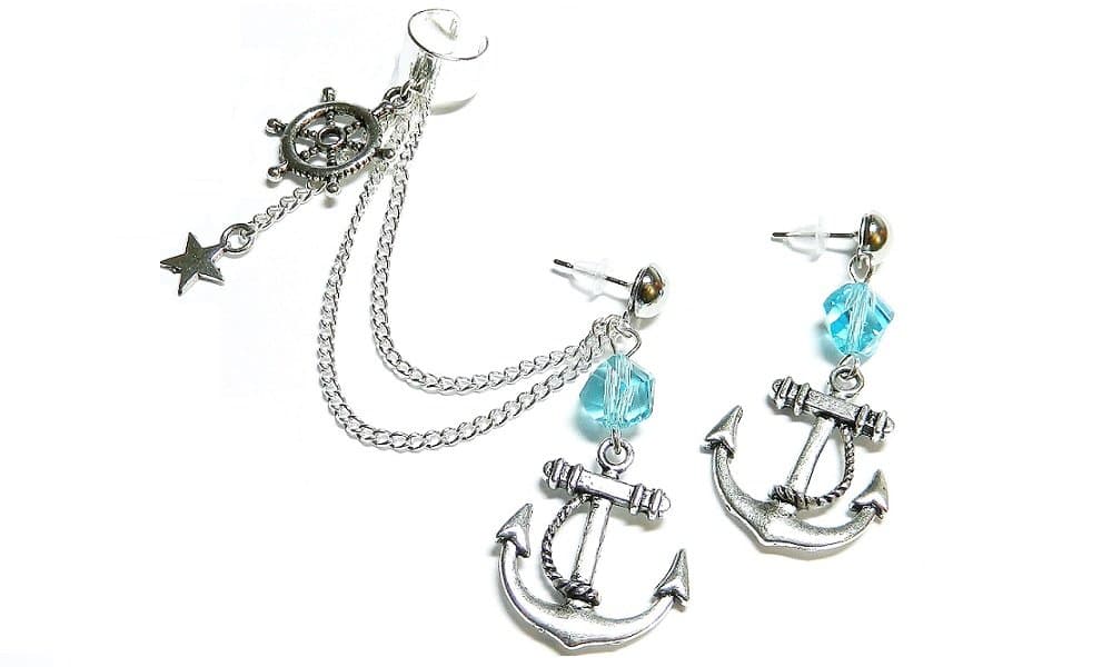 Oceanside Chain Ear Cuff Earrings Set Handmade