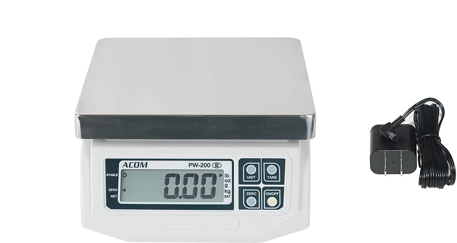 ACOM APW-200 Digital Portion Control Scale, Lb/Oz/Kg/g Switchable, Low Profile Design, 30lb Capacity, 0.01lb Readability, Single Display, NTEP Legal for Trade COC #18-060A1