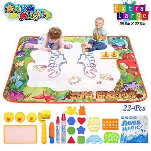 Conthfut Water Drawing mat Aqua Magic Dinosaur Play Doodle mat, 39.5" X 27.5" in 7 Color Doodle Drawing Mat with Magic Roller and 3pen, Educational Toys for Boys Girls Age 2+