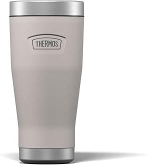 THERMOSIcon Sandstone Travel Tumbler (470ml), Reusable Insulated Stainless Steel Coffee Cup for Hot or Cold Drinks, Vacuum Sealed Water Flask with a Leak-Proof Lid, 7hr Hot/22hr Cold