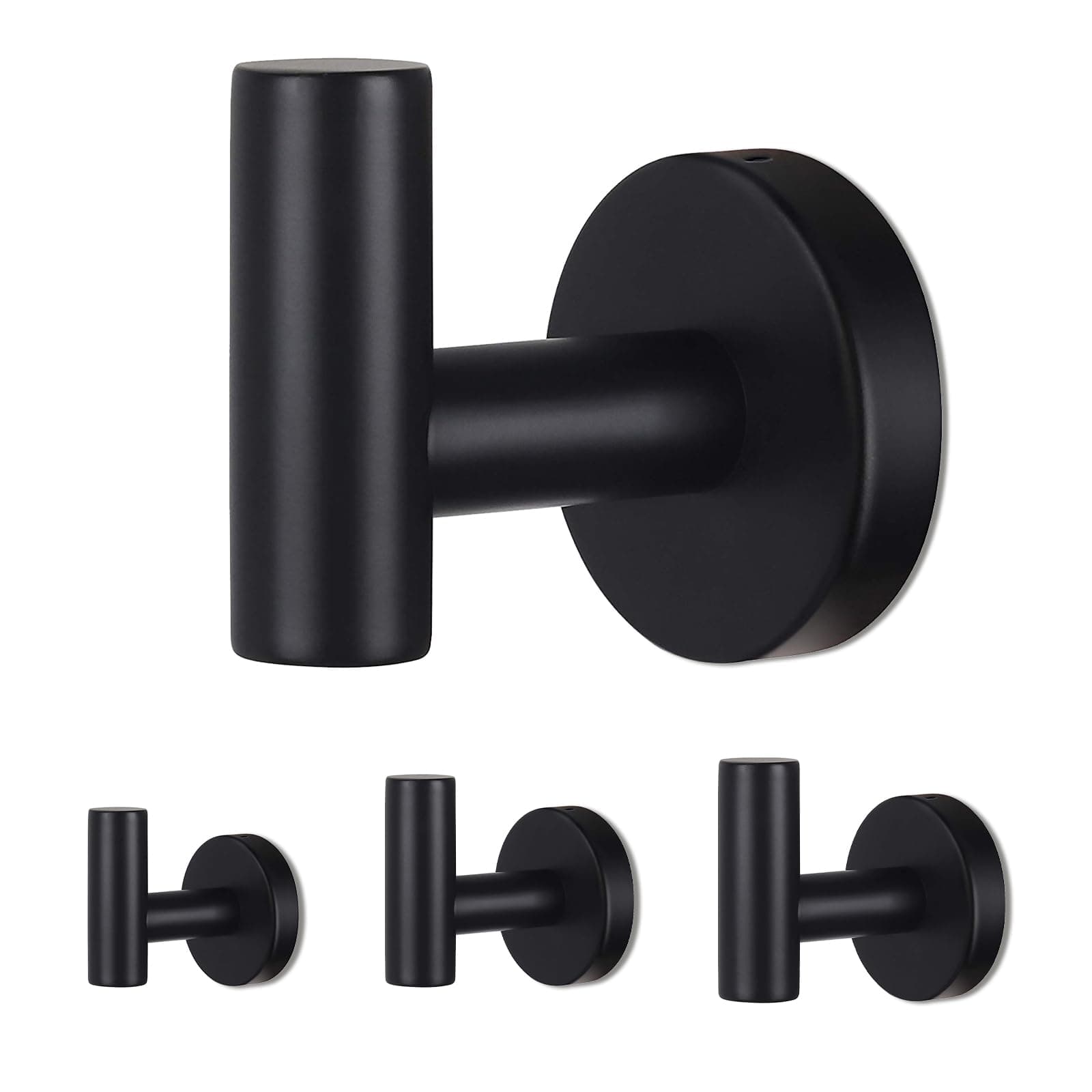 ccko Black Towel Hook Robe Coat Hooks Bathroom Matte Black Wall Hook Heavy Duty 304 Stainless Steel Towel Hanger Clothes Hook for Bathroom Bedroom Kitchen Hotel Garage 4 Packs