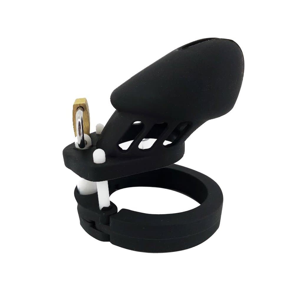 Male's Silicone Device Control cage with 5 Rings (Black)