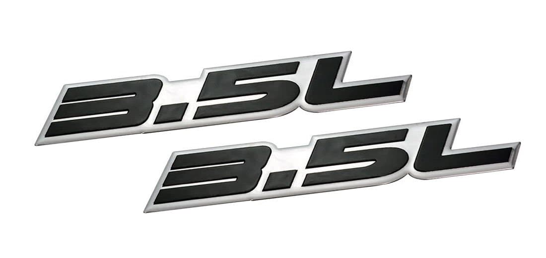 2 x (pair/set) 3.5L Liter Embossed Black on Highly Polished Silver Real Aluminum Auto Emblem Badge Nameplate for Dodge Intrepid RT SXT Avenger Challenger SE Magnum Charger Chrysler New Yorker LHS Sebring Concorde 300 300M Special Plymouth Prowler Eagle Vision Ford Taurus X SE Sedan Edge F-150 Fusion Sport Flex Explorer Ecoboost Pontiac G6 Lincoln MKX MKZ