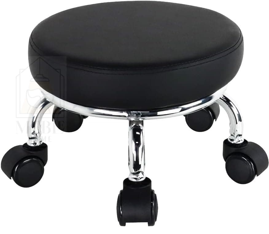 Roller Seat PU Leather Low Round Rolling Stool 360° Swivel with Universal Caster Wheels Foot Stool for Home Pedicure/Garage/Shop/Fitness/Cleaning Floor H-(11 Inch) Maximum W 110 Kg -Black