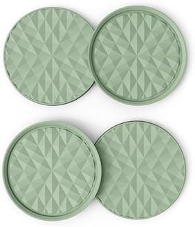 Silicone Coasters for Drinks[4 Pack]- Cup Mat for Tabletop Protection-Non-Slip, Non-Stick, Coffee Table Decor, St. Patrick’s Day Home Decor Gift, Sage Green