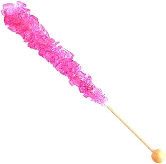 Classic Rock Candy Sticks, Sugar Rock Crystal Lollipops, Individually Wrapped (Pack of 60, Pink Cherry)