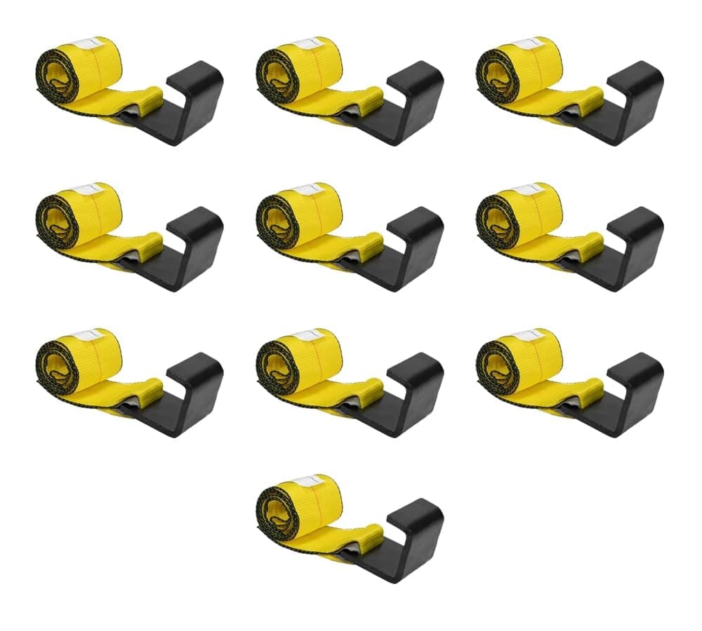(10 Pack) 4" x 5' Roll Off Container Yellow Winch Strap w/Large Flat Hook for Roll Off Truck, 5,400 lbs Working Load Limit