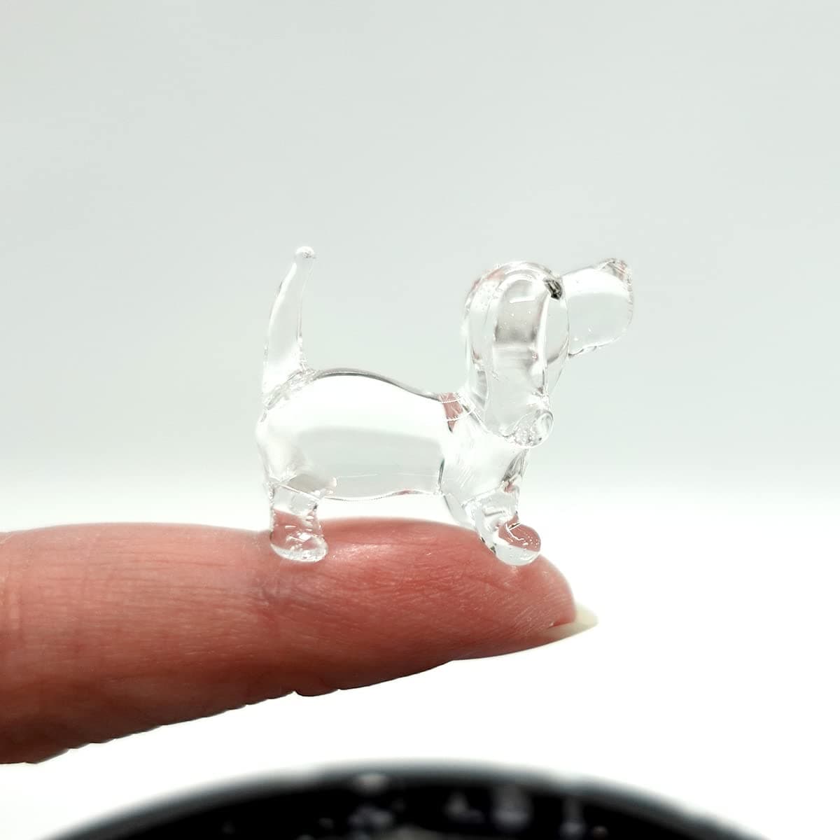 Rare Beagle Micro Tiny Figurines Hand Blown Glass Art Animals Collectible Dog-Lover Gift Home Décor (Clear)