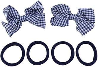Gingham Hair Accessories for School Alice Band Slim Headband Scrunchy Clips (Navy Gingham School Hair Set Bow Clip Grips Concord Plain Ponio Ponios Bobbles)