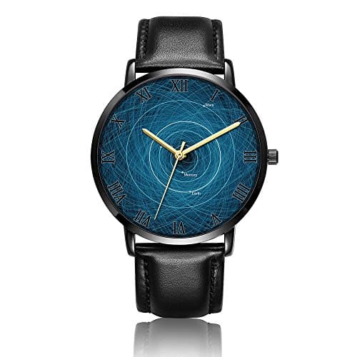 Whiterbunny Customized Solar System Trajectory Wrist Watch Unisex Analog Quartz Fashion Black Leather Strip/Black Dial Plate for Women and Men