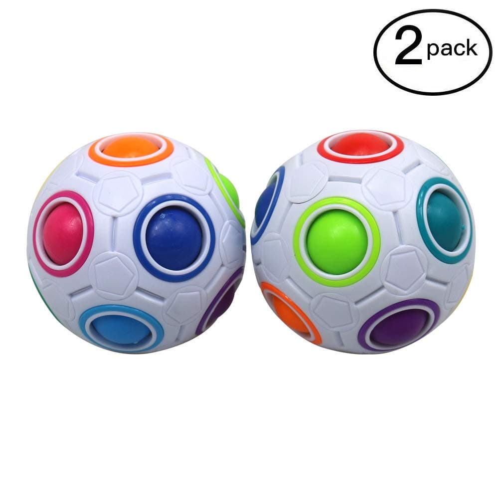 FC MXBB 2Pack Fidget Ball Cube Intelligence Rainbow Magic Cube 3D Puzzle Football Design 2.0 Version White Fidget Toys