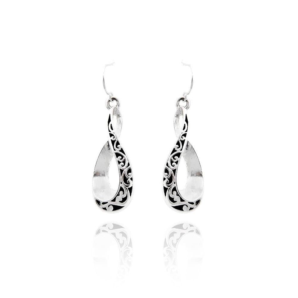 Silver and Black Filigree Stylized Infinity Drop Earrings