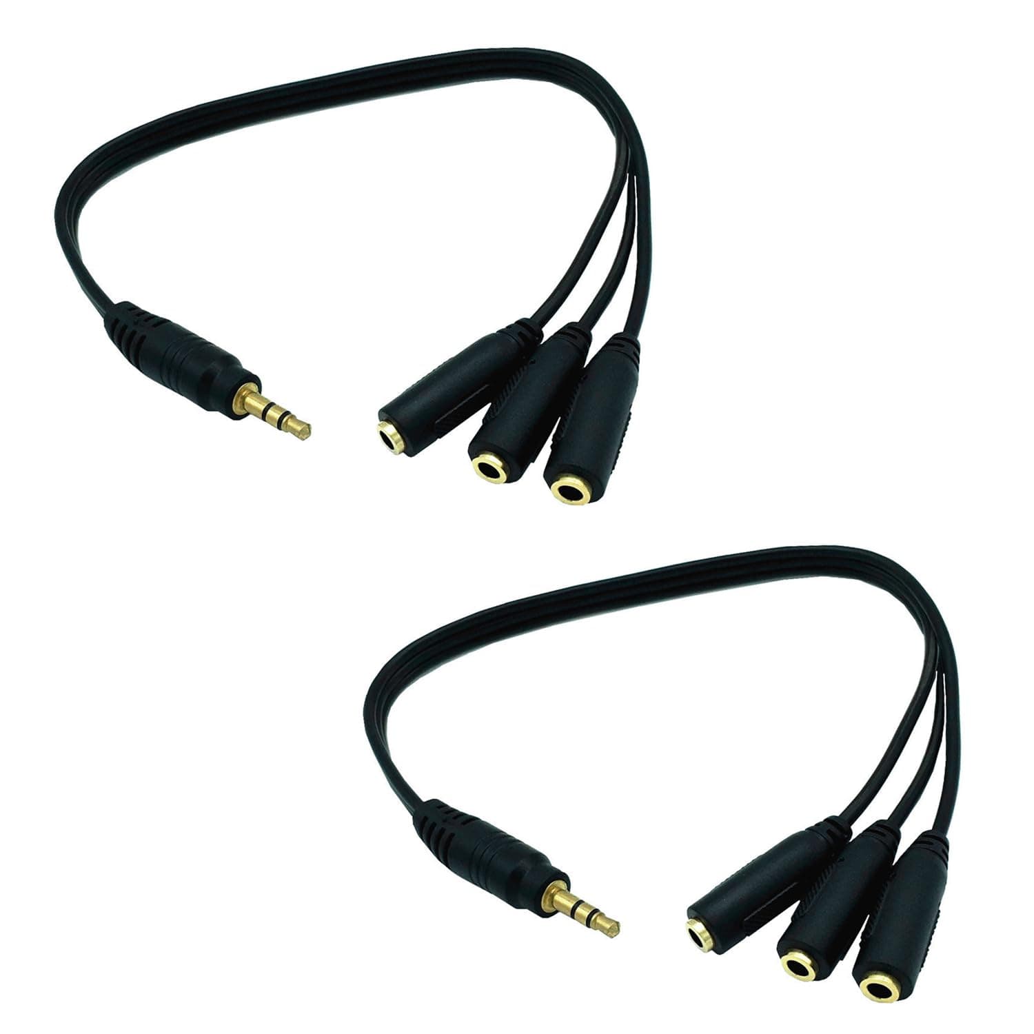 Maxmoral 2pcs 1M/3F Audio Splitter, 1FT Gold Plated 3.5mm TRRS Male to 3 x 3.5mm Stereo Jack Female 1 Input 3 Output Audio AUX Splitter