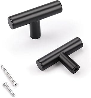 KNOBWELL 10 Pack Black Cabinet Knobs Single Hole, Modern T-Shape 2"(50mm) Matte Black Knobs for Cabinets and Drawers