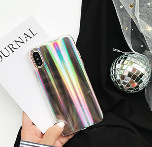 iPhone XS and iPhone X (iPhone 10) Case, Psychedelic Holographic Sparkle Bling Glitter Shiny Designer Cover with Laser Pattern, [Extra Thin Soft TPU Protective Case] for iPhone X (Sliver)