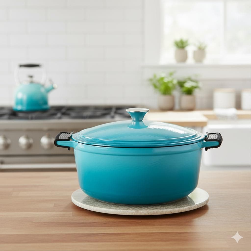 The Better Home Rustic Series Cast Iron Dutch Oven (3.5L) | Christmas Gifts | Enamel Coated Biryani Handi Pot Heavy Bottom | Handi With Lid For Cooking | Rust Proof Iron Pot (Blue)