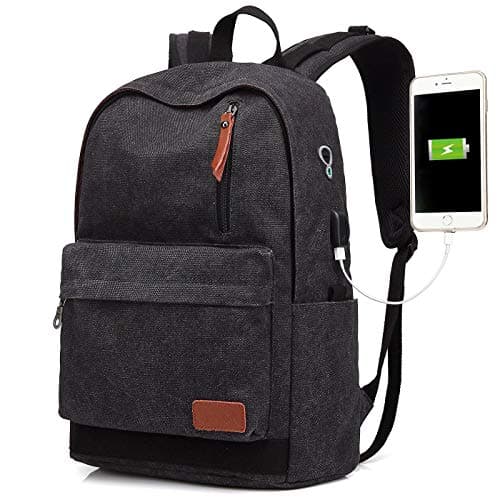 Canvas Laptop Backpack, Waterproof School Backpack With USB Charging College
