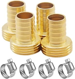 Hooshing 4PCS Garden Hose Male Adapter 5/8" Barb x 3/4" Male GHT Thread Hose End Mender Connector with Stainless Clamp