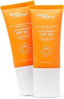 Earth Rhythm Ultra Defence Hybrid Sunscreen PA++++ UVA/B Borad Spectrum, Lightweight, No White Cast Non Sticky/Non Greasy | For Men & Women - Pack of 2 (50ml Each)