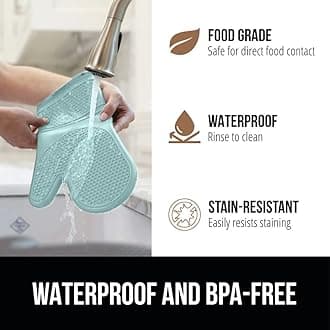 Gorilla Grip Premium Silicone Slip Resistant Oven Mitt Set, Flexible Gloves, Heat Resistant Kitchen Cooking Mitts, Protect Hands from Hot Surfaces, Cookie Sheets, 14.5 Inches, Mint Green Pair Set of 2