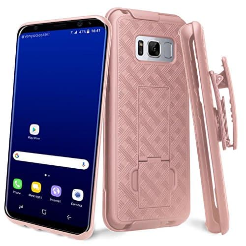 Galaxy S8 Plus Case, Galaxy S8 Plus Swivel Slim Belt Clip Holster Protective Phone Case Cover Compatible for Samsung Galaxy S8 Plus Cases (Combo Shell & Holster Case) -Rose Gold
