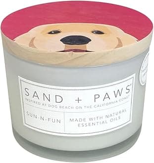 Sand + Paws Scented Candle - Sun-n-Fun - Additional Scents and Sizes –Luxurious Air Freshening Jar Candles Neutralize pet Odors and Enhance Home décor – 100% Cotton Lead-Free Wicks - 12 oz