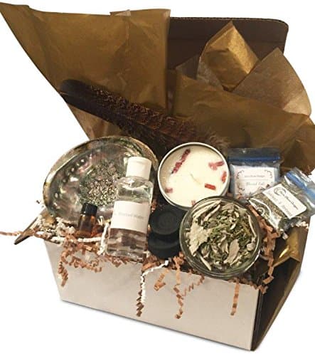 Premier Smudge and Sage Home Blessing Kit with Abalone Shell + California White Sage & Cedar + Holy Water + Smudging Feather + Sweetgrass & Horehound + Blessed Oil & Salt + Sandalwood Soy Candle