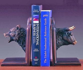Bronze Plated Electroplated Bear and Bull Head Bookends Figurines Statues