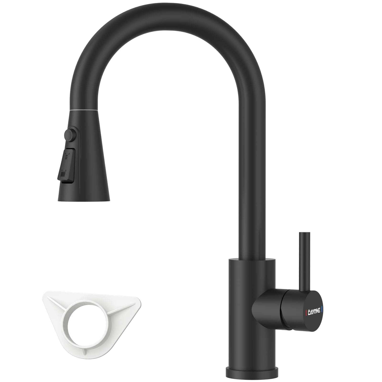 Matte Black Kitchen Mixer Tap with Pull Out Spray, Swan Neck SUS304 Stainless Steel Single Lever Sink Taps Mixer, 360° Swivel High Arc Black Tap with 3 Spray Modes, UK 1/2'' Kitchen Faucet