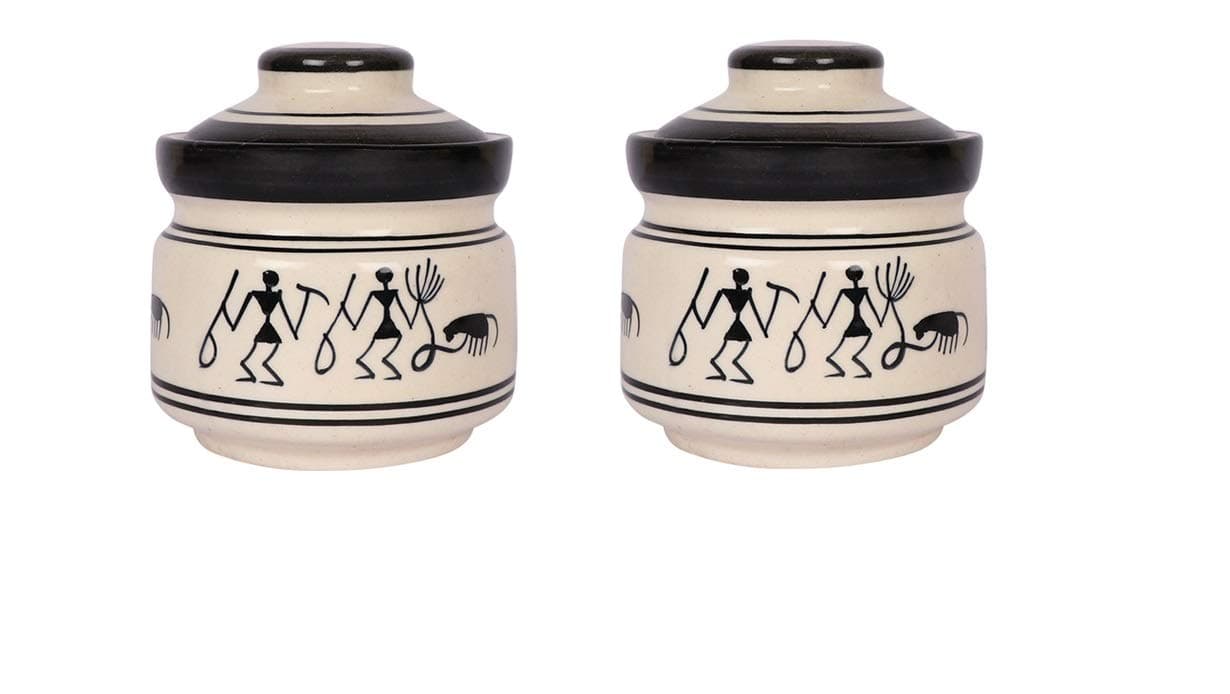 Craftghar spice jars for kitchen | ceramic jars for kitchen storage | jar set for kitchen | Ceramic Jars and containers set | pickle jars for kitchen storage | jars & containers Set of 2 | Each 350 ML | White jars