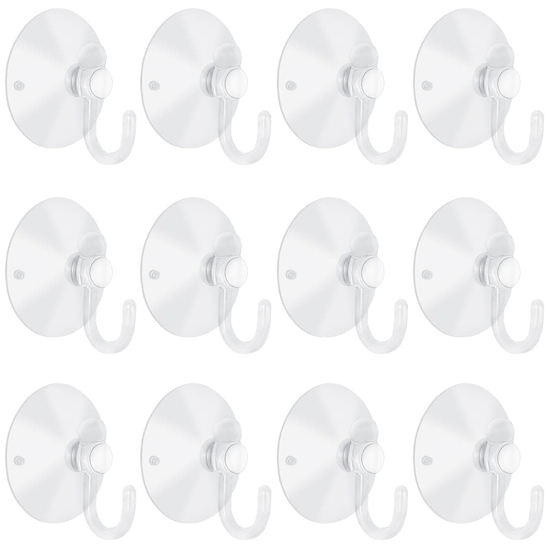12 Pieces Small Suction Cups with Hooks 1.2 inch Clear Plastic Sucker Hooks for Glass Window Wall Festivals Parties Theme Carnival Decoration Door Bathroom Kitchen