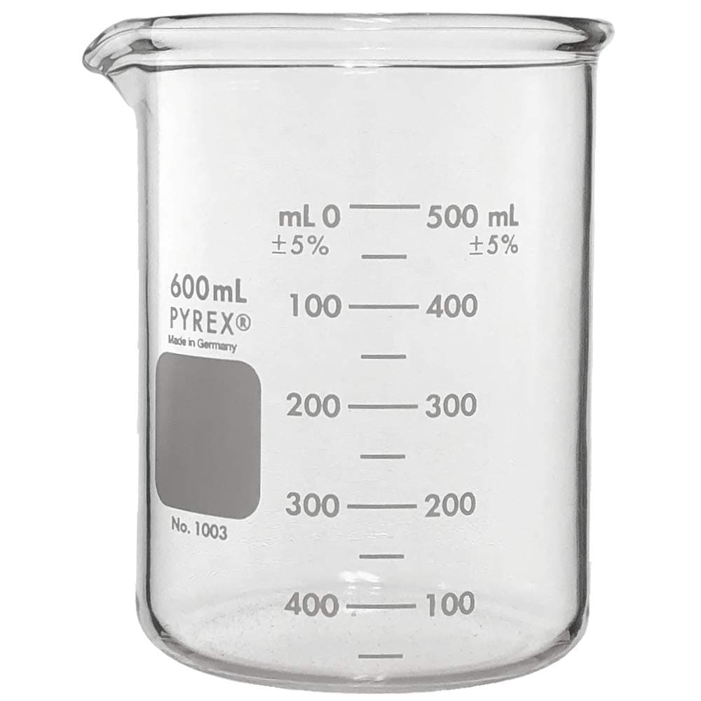 PYREX Heavy Duty Griffin 1003 600mL Beaker Double Scale Graduated; Each