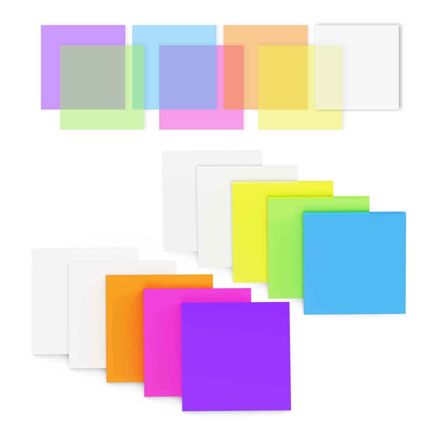 Transparent Sticky Notes 500 Pcs, MIUTME Clear Sticky Notes Waterproof Translucent Color Memo Pad 3 x 3 inch, See Through Notes for Office College School Supplies Pads (7 Colors)