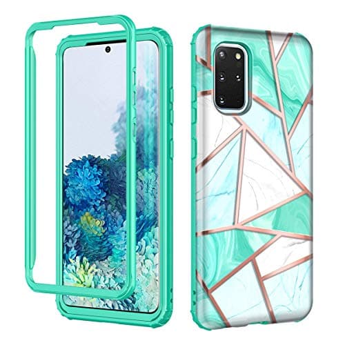 Hekodonk Compatible S20 Plus Case 2020 Release Glossy Fullbody Rugged Clear High Impact Hard PC TPU Bumper Protective Shockproof Anti-Scratch Cover for Samsung Galaxy S20 Plus 6.7" Marble Green