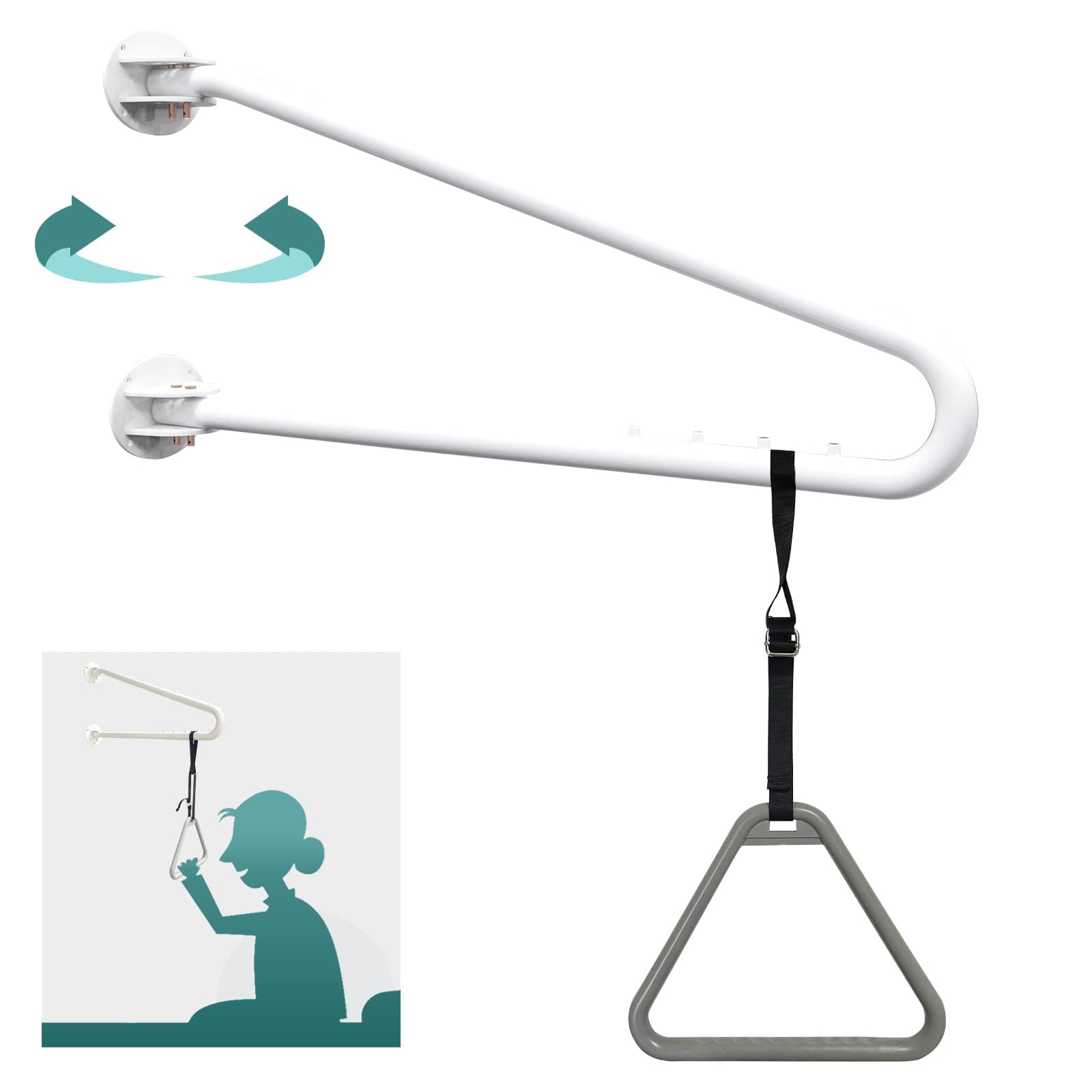 Bed Trapeze Bar, Foldable Trapeze Bar Rail For Bed Mobility Hospital Bed Overhead Wallmounted Trapeze Handrail With Triangle Handle For Elderly And Patient Pull Up Assist Aid Sturdy Easy to Assemble